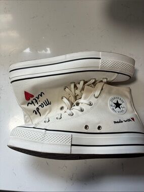 Converse White High Top Sneakers with Red Heart Detail